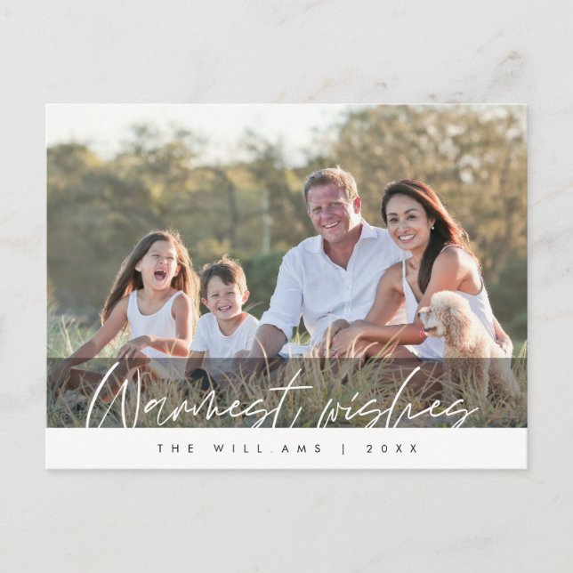 Warmest Wishes, Family Photo Season Greeting Postcard (Front)