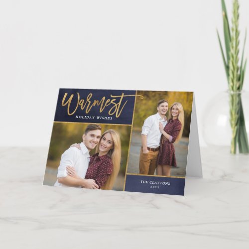 Warmest Wishes Faux Gold Foil 2 Photo Holiday Card