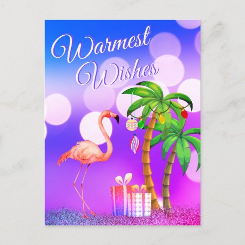 Warmest Wishes Flamingo Tropical Beach Christmas Holiday Postcard