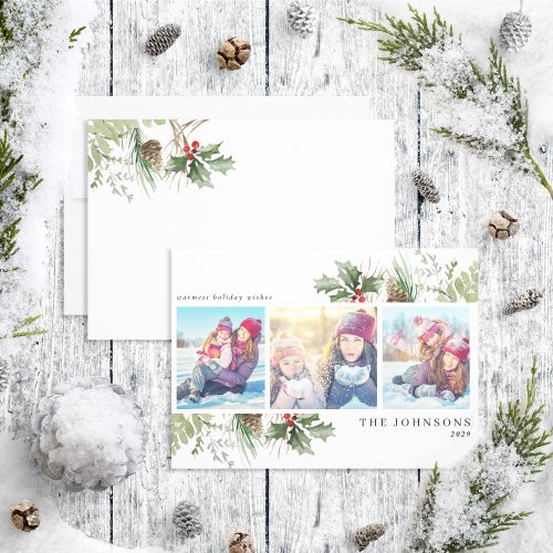 Warmest Wishes Forest Berry Pinecone Photo Holiday Card