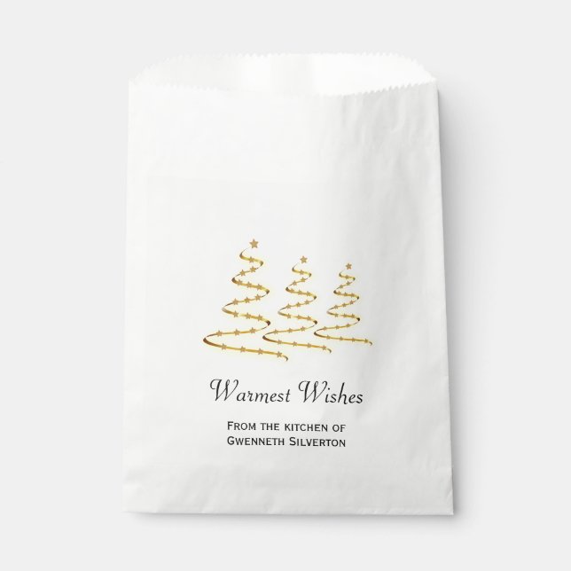Warmest Wishes Gold Ribbon Christmas Trees Treat Favor Bag (Front)