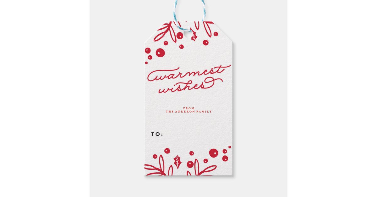 WARMEST WISHES holiday christmas Gift Tags | Zazzle