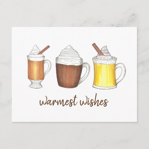 Warmest Wishes Hot Cocoa Buttered Rum Eggnog Holiday Postcard
