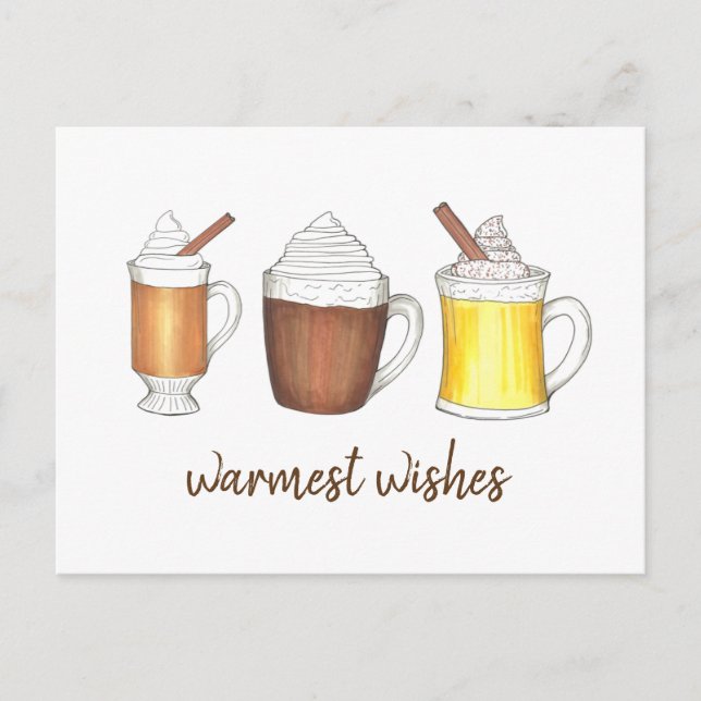 Warmest Wishes Hot Cocoa Buttered Rum Eggnog Holiday Postcard (Front)