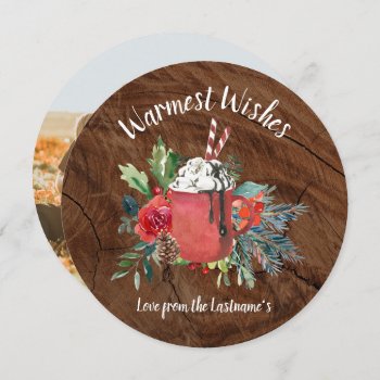 Warmest Wishes Hot Cocoa Christmas Photo Card by rheasdesigns at Zazzle