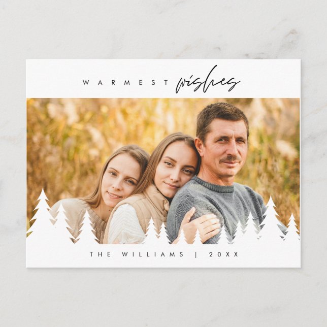 Warmest Wishes, Merry Christmas Family Photo Postcard (Front)