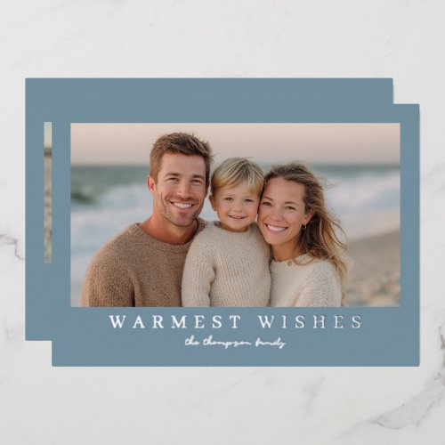 Warmest Wishes Modern Holiday Photo - Dusty Blue