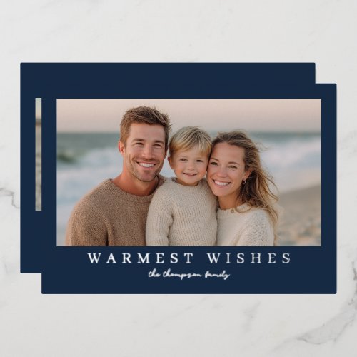 Warmest Wishes Modern Holiday Photo - Navy Blue