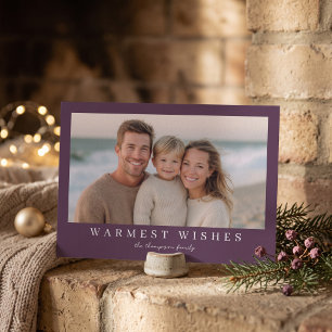 Warmest Wishes Modern Holiday Photo - Purple Card