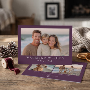 Warmest Wishes Modern Photo Foil - Purple Holiday Card