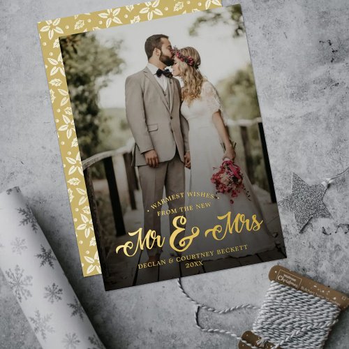 Warmest Wishes New Mr  Mrs Wedding Photo Real Foil Holiday Card