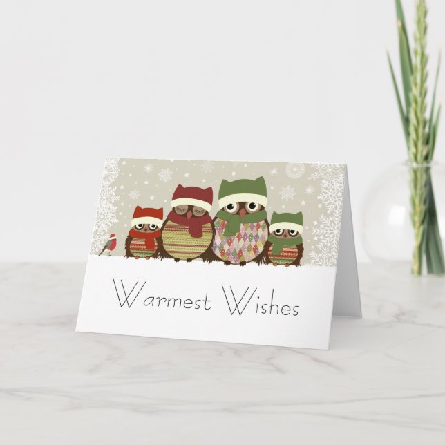 Warmest Wishes Owl Family Greeting Card (Front)