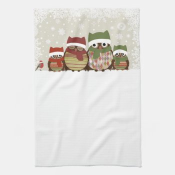Warmest Wishes Owl Family Kitchen Towel by BlackBrookDining at Zazzle