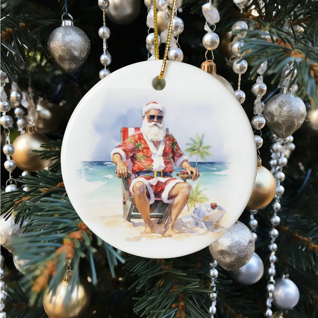 Warmest Wishes Santa at the Beach Ceramic Ornament (Creator Uploaded)