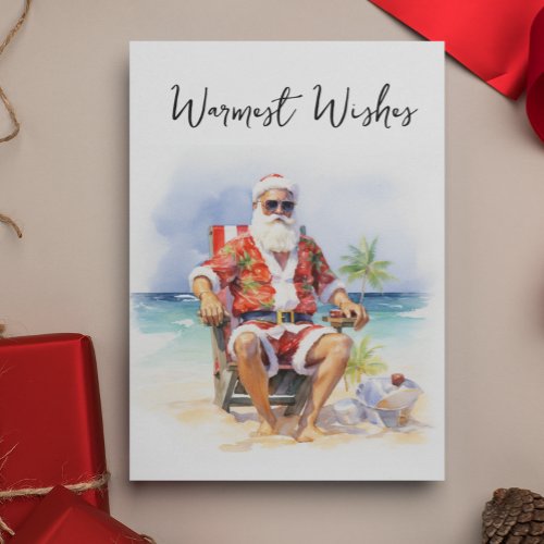 Warmest Wishes Santa at the Beach Holiday Card