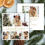 Warmest Wishes Script 4 Photo Collage Christmas Holiday Card<br><div class="desc">Modern Warmest Wishes Script 4 Photo Collage Christmas Holiday Card in Gold and White. This minimalist Christmas card features a 4 photo grid collage on the front and an extra photo on the back. The "Warmest Wishes" greeting is elegantly hand-lettered in gold calligraphy on a clean white background, offering a...</div>