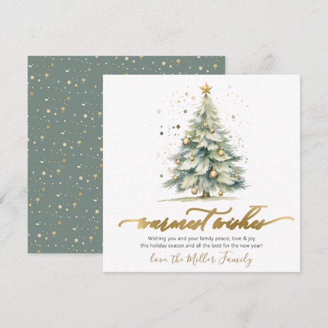 Warmest Wishes Script Christmas Tree Non Photo Holiday Card (Front/Back)