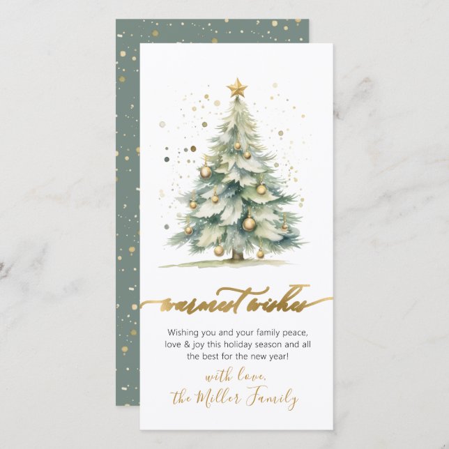 Warmest Wishes Script Non Photo Christmas Tree  Holiday Card (Front/Back)