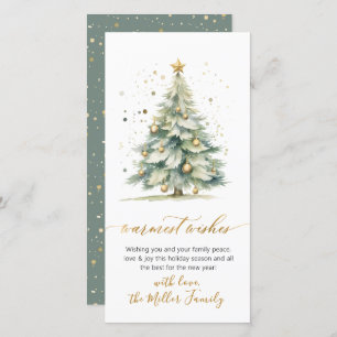 Warmest Wishes Script Non Photo Christmas Tree Holiday Card