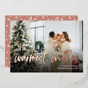 Warmest Wishes Script Photo Foil Holiday Card