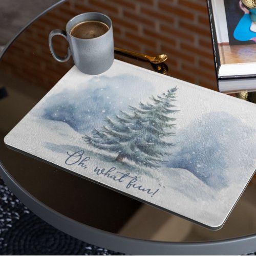 Warmest Wishes Snow Covered Evergreen Tree Cloth Placemat