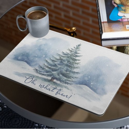 Warmest Wishes Snow Covered Evergreen Tree Cloth Placemat