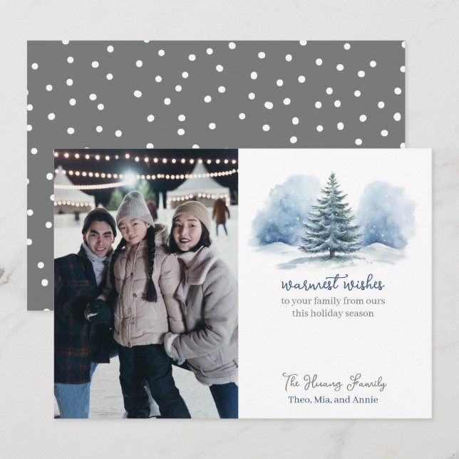 Warmest Wishes Snow Covered Evergreen Tree Holiday Card (Front/Back)
