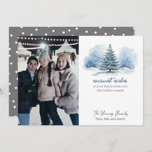 Warmest Wishes Snow Covered Evergreen Tree Holiday Card