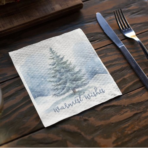 Warmest Wishes Snow Covered Evergreen Tree Napkins