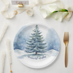 Warmest Wishes Snow Covered Evergreen Tree Paper Plates