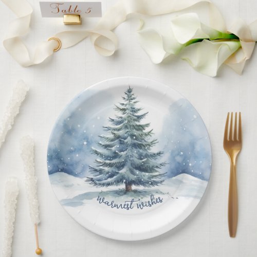 Warmest Wishes Snow Covered Evergreen Tree Paper Plates