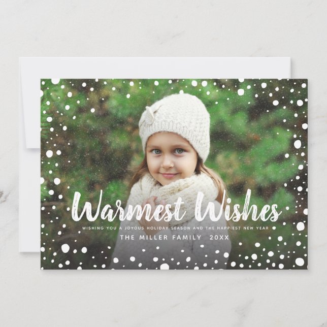 Warmest Wishes Snow | Holiday Greeting Photo Card (Front)