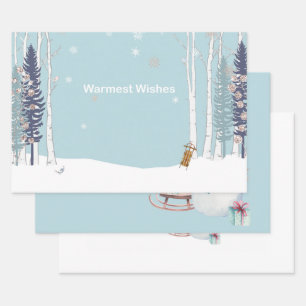 Warmest Wishes Snowman Sled Gifts Wrapping Paper Sheets