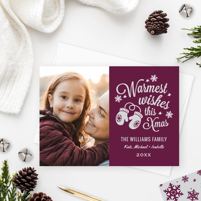 Warmest Wishes This Xmas Burgundy Photo Holiday Card (Creator Uploaded)