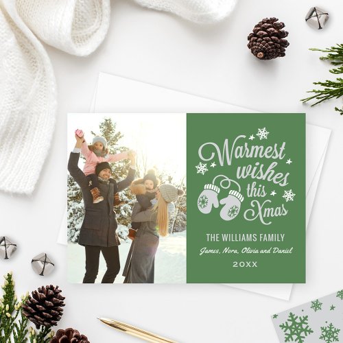 Warmest Wishes Vintage Green Christmas Photo Holiday Card