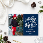 Warmest Wishes Vintage Navy Christmas Photo Holiday Card<br><div class="desc">Vintage style Christmas photo card greeting features a "Warmest wishes this Xmas" white script text design with a pair of cozy winter mittens and winter pattern of stars and snowflakes.  Personalize with your photo and custom text.  Midnight / navy blue,  white,  and light gray color scheme.</div>