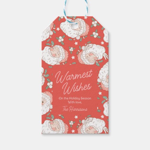 Warmest Wishes Vintage Santa Personalized Holidays Gift Tags