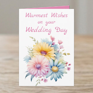 Warmest wishes wedding day flowers pink card