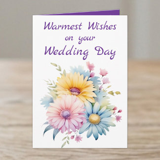 Warmest wishes wedding day flowers purple card