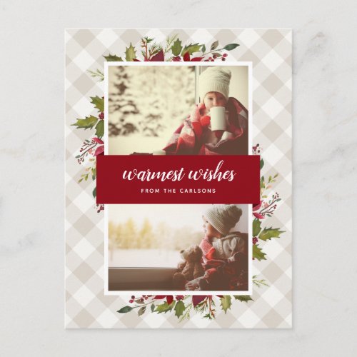 Warmest Wishes Winter Greenery 2 Photo Holiday Postcard