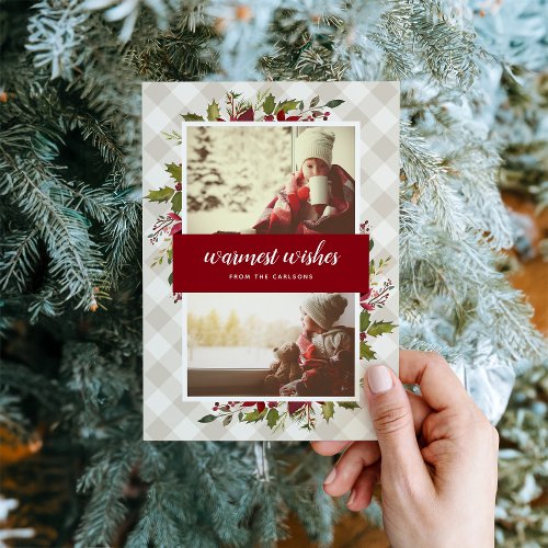 Warmest Wishes Winter Greenery Magnetic Photo Card