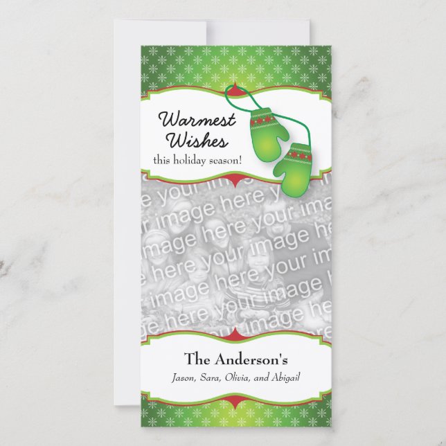 Warmest Wishes with Mittens Christmas Photo Card (Front)