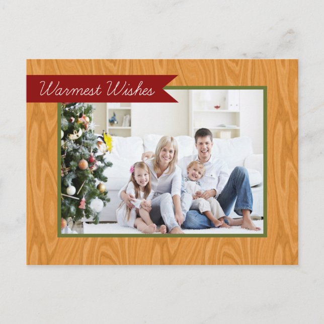 Warmest Wishes Wooden Frame Holiday Postcard (Front)