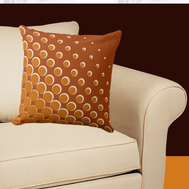 Warming Orange Halftone Dots Throw Pillow (Three-colored Halftone Pattern, Orange Throw Pillow)