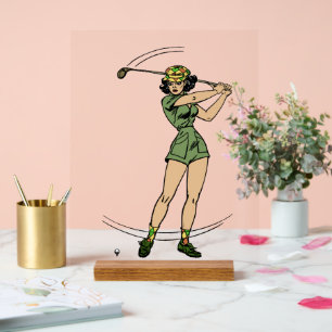 Warming Up for Golf Lady Golfer Acrylic Sign