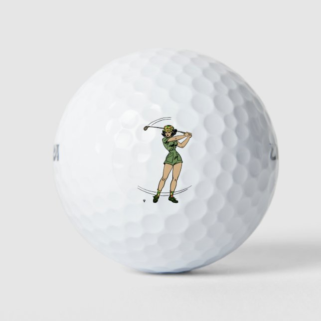 Warming Up for Golf Lady Golfer   Balls (Front)