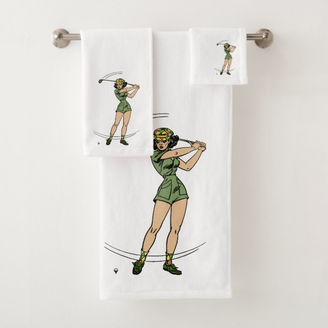 Warming Up for Golf Lady Golfer   Bath Towel Set (Insitu)