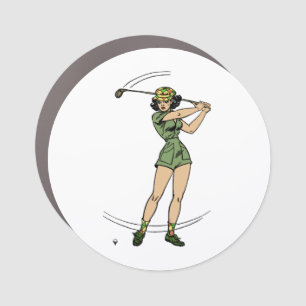 Warming Up for Golf Lady Golfer Car Magnet