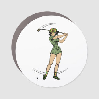 Warming Up for Golf Lady Golfer   Car Magnet