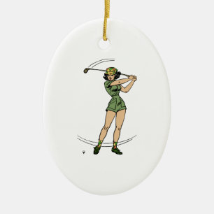 Warming Up for Golf Lady Golfer   Ceramic Ornament